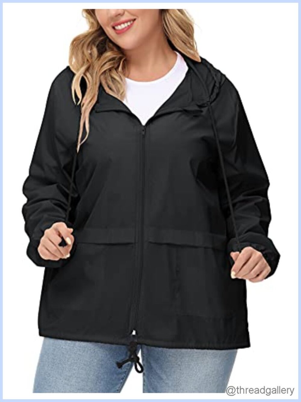 Plus Size Waterproof Packable Hooded Rain Jacket Windbreaker